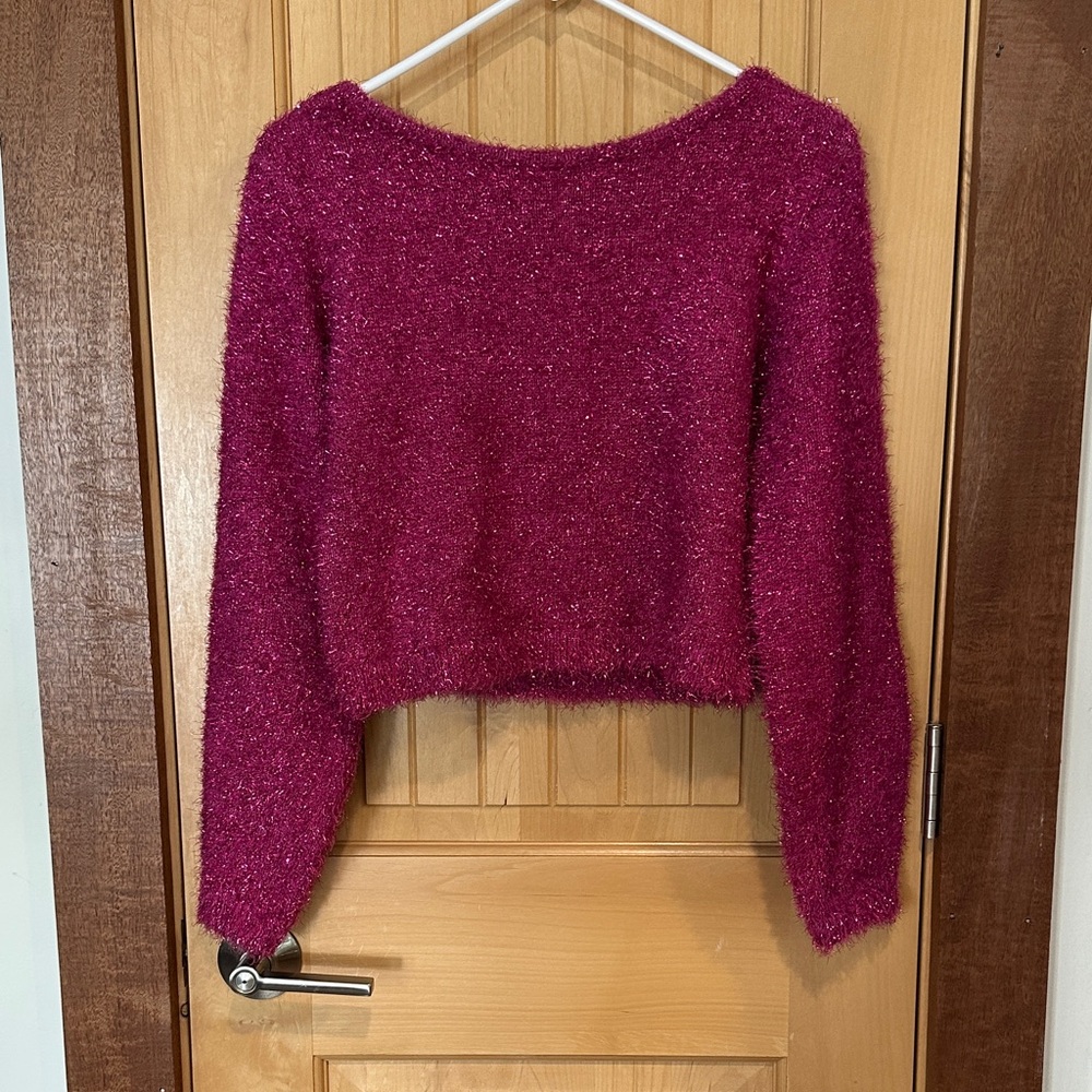 Anthropologie Fuzzy Pink Sweater